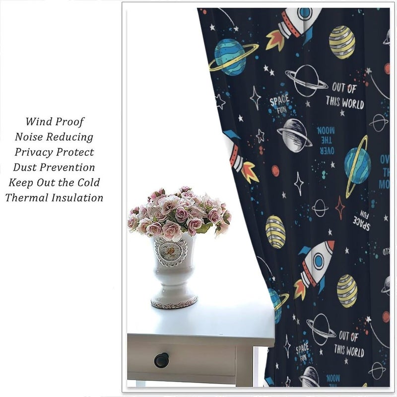 LOMADIA Space Kids Curtain,Cartoon Child Spaceman Planet Theme Blackout Curtain, Solar System Astronaut Window Treatments Drapes for Nursery Boys Girls Room Bedroom Decor 42" W x 45" L - Image 5